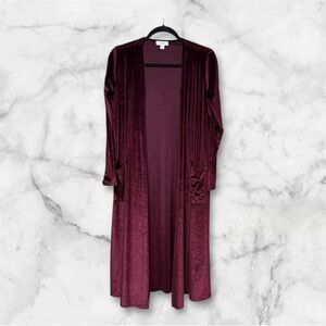 LuLaRoe Sarah duster Deep Red burgundy Velvet long Cardigan small